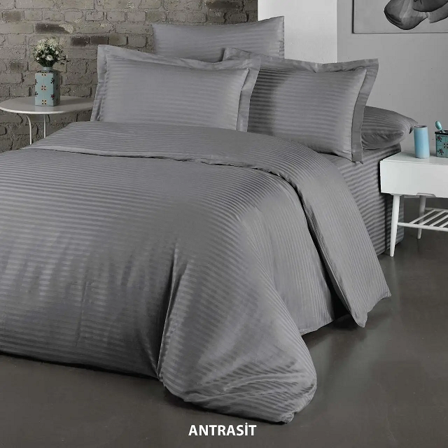 Постільна білизна Cotton Shine стреп сатин (Антрацит, 200х220)